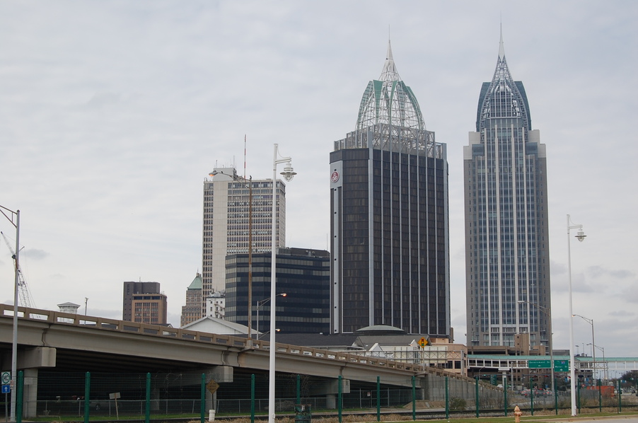 Mobile, AL: eastside view of downtown Mobile from the Alabama Cruise Terminal