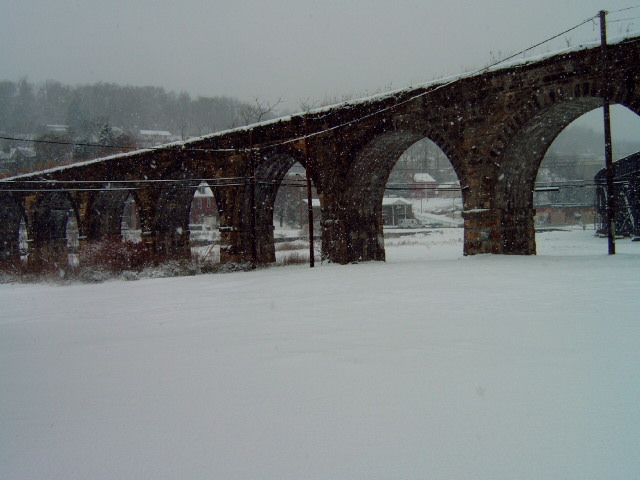 Bellaire, OH: Stone Bridge in the snow.