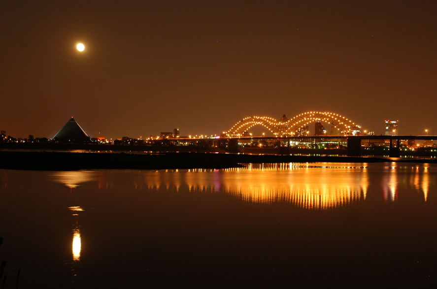 Memphis, TN: Bridge and pyramid at night