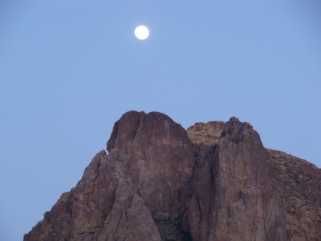Apache Junction, AZ: Moon rising over Superstition Mts.