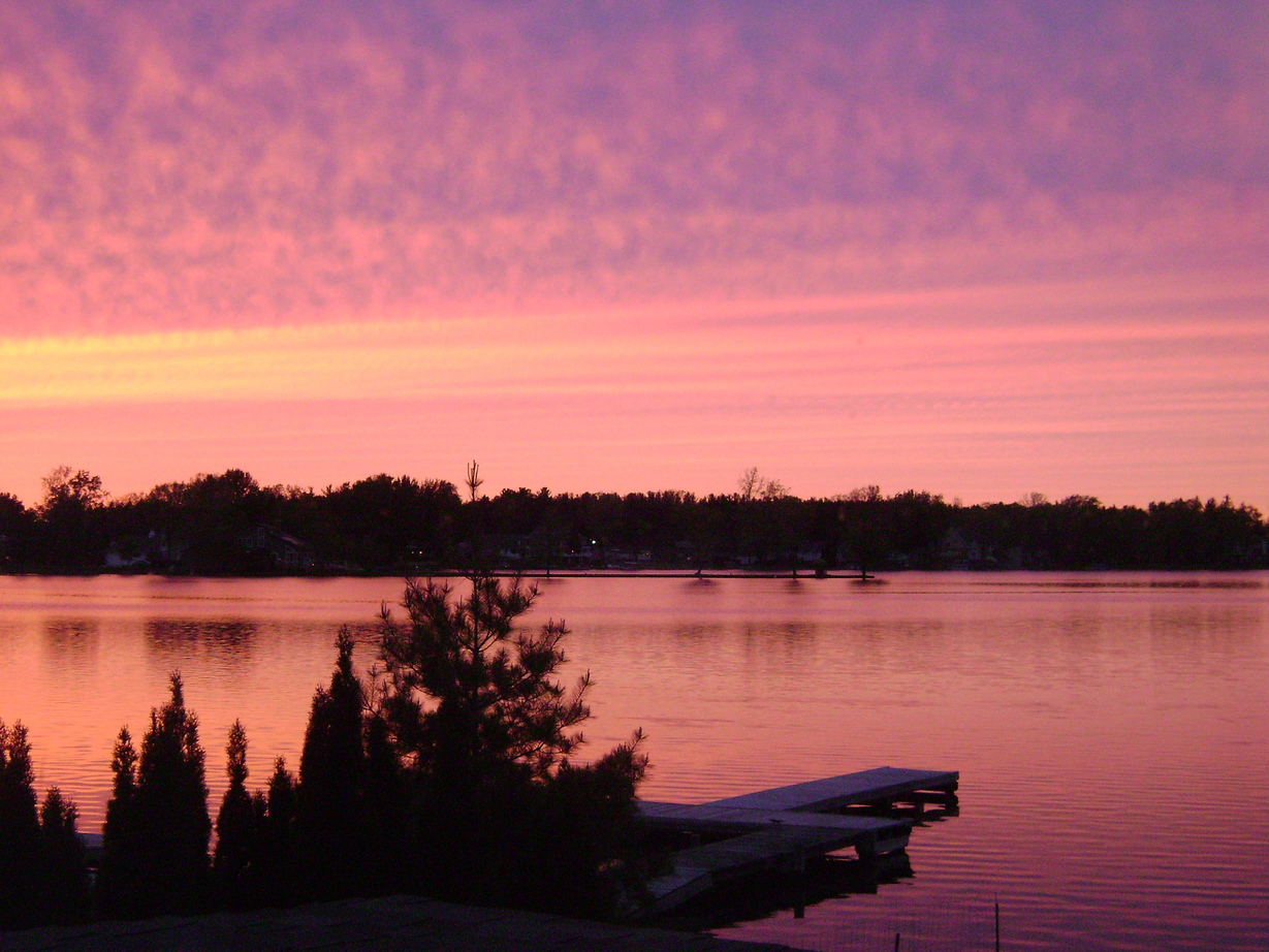 Lake Fenton, MI: Red Sunset, South Lake Fenton facing Eagle Point