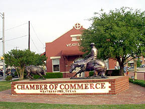 Weatherford, TX: Chamber of Commerce, Weatherford, Tx. Former Gulf, Colorado & Sante Fe Railroad Depot. Built in 1910. The last train left the platform April 1959.