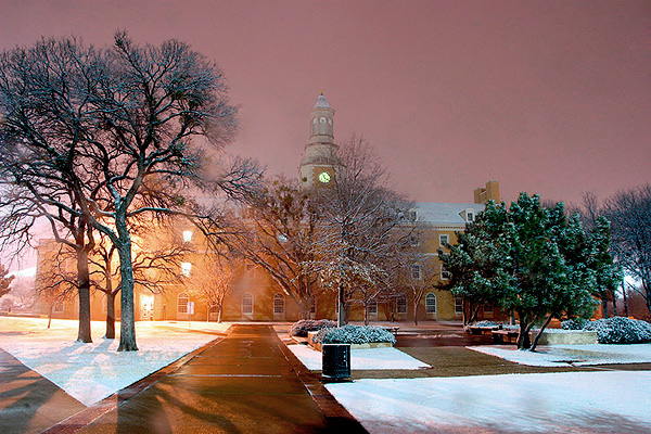 Denton, TX: After Snow - The Administration Building at University of North Texas, in Denton, TX
