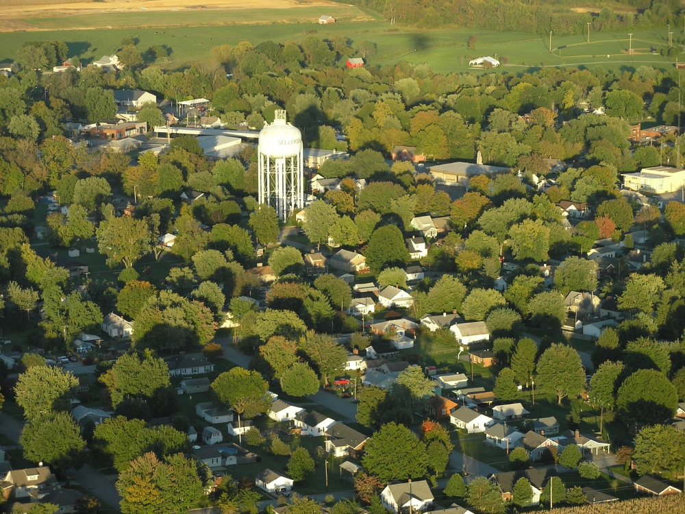 Sellersburg, IN: The older section of Sellersburg taken from hot air balloon 10/01/06