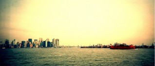 New York, NY: New York City skyline from a boat