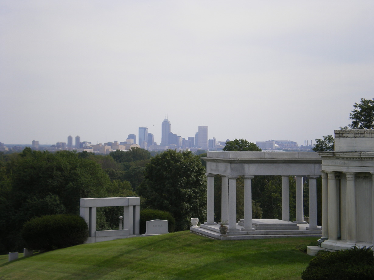 Indianapolis, IN: Highest Point in Indianapolis,Downtown skyline from Crown Hill Cemetary