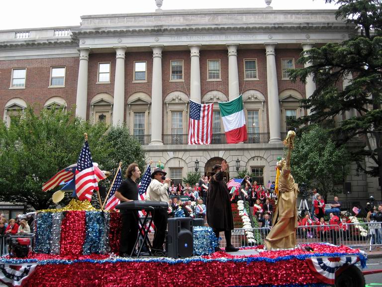 White Plains, NY: Columbus Day Float with Christopher Columbus in front of City Hall, Oct. 5, 2008