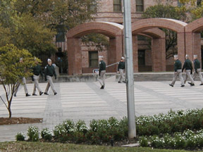 College Station, TX : Cadets marching in the quadrangle, Texas A&M