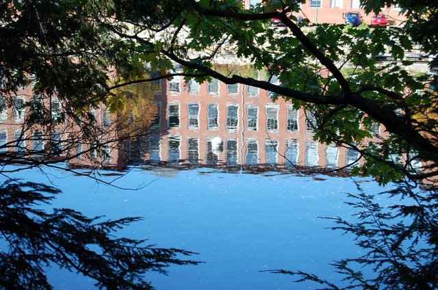 Newmarket, NH: Reflection of the mill in Newmarket