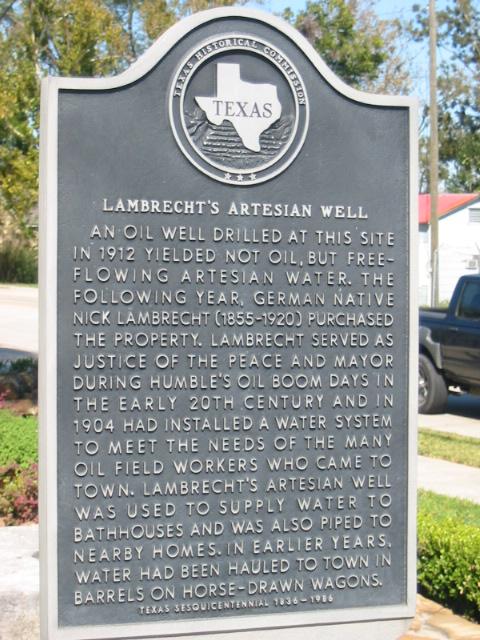Humble, TX: State Historical Marker at Lambrecht's Artesian Well
