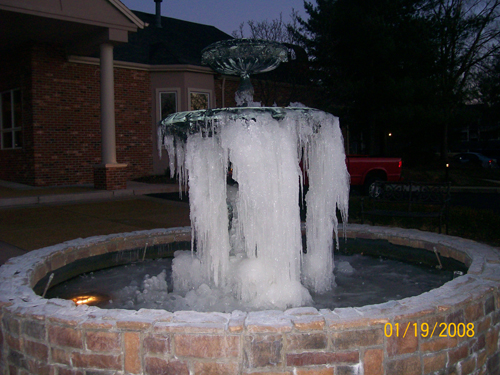 Chesterfield, MO: A beautiful frozen fountain last January.