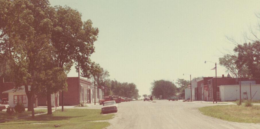 Marquette, NE: The main street of Marquette, Hamilton County, Nebraska. Taken May, 1969.