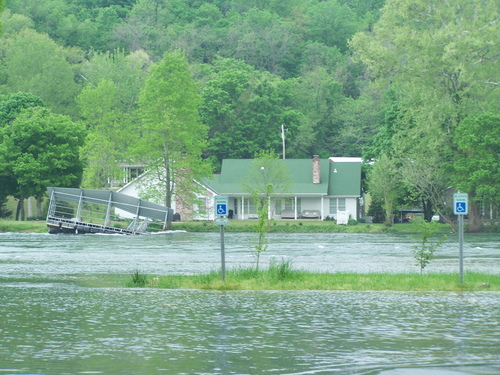 Cotter, AR: Big Spring ParkParking Lot during Flood 2008