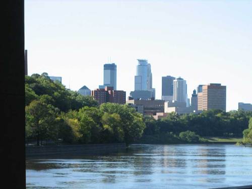 Minneapolis, MN: The skyline from the river at the U of M.