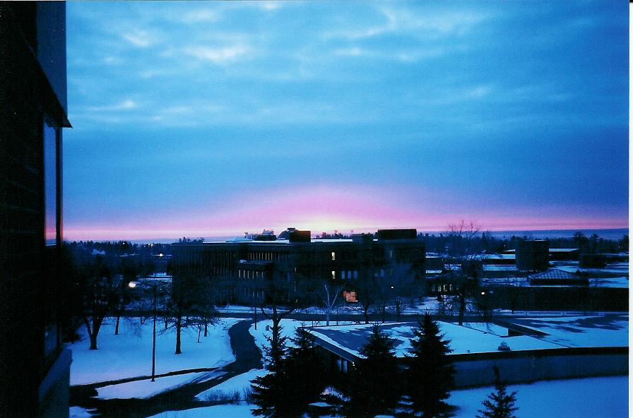Duluth, MN: Sunrise over University of Minnesota Duluth and Lake Superior