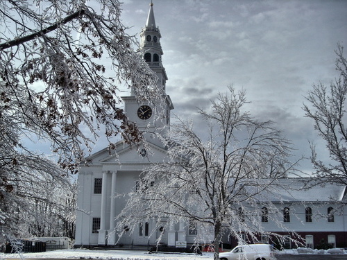 Templeton, MA: Church on the common after the ice storm Dec 2008