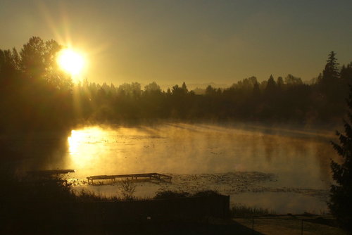 Milton, WA: Misty October sunrise over Surprise Lake, Milton, WA 2008