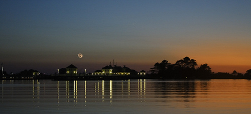 Cape Charles, VA: Bay Creek Marina - Moon Rising and Sun Setting