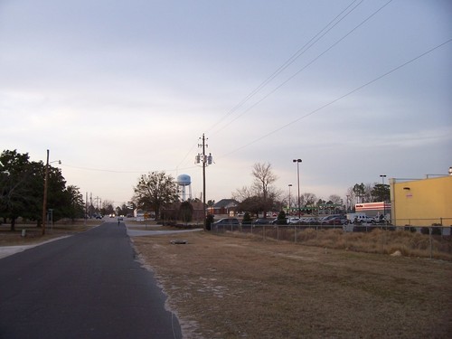 Elgin, SC: A bit of a nondescript view of a low-traffic street behind the Food Lion in Elgin, South Carolina, February 9th, 2009. If I'm not mistaken, it's Rose Street in the early evening.