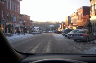 Mount Carroll, IL : Looking west down Brick Street,  Mount Carroll, Il.