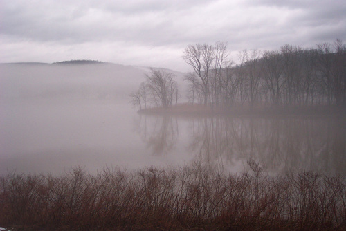 Lock Haven, PA: Fog on the Susquehanna river in Lock Haven, PA