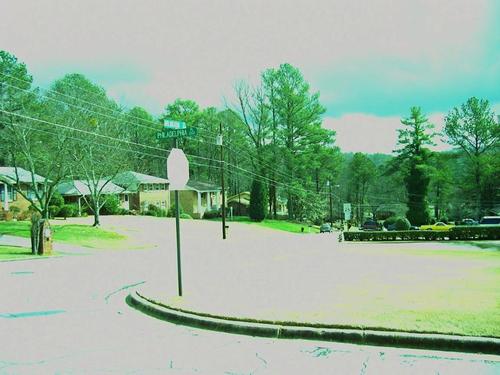 College Park, GA: The corner of Arlington Road and Philadelphia Place. The combination of snow on the ground, sunlight and a dark sky confused my camera.
