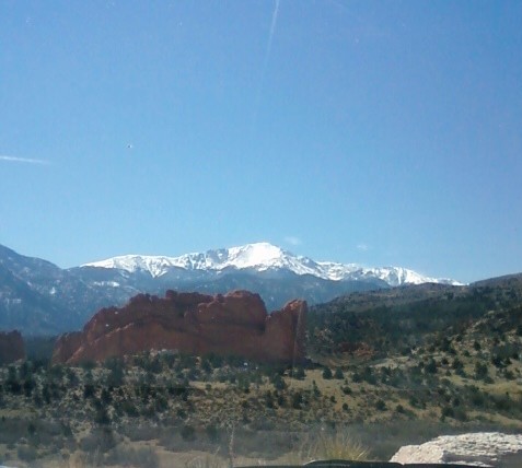 Colorado Springs, CO: Kissing Camels with snowy Pikes Peak
