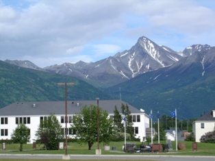 Palmer, AK: Mat-Su Borough building with Matanuska Peak in background