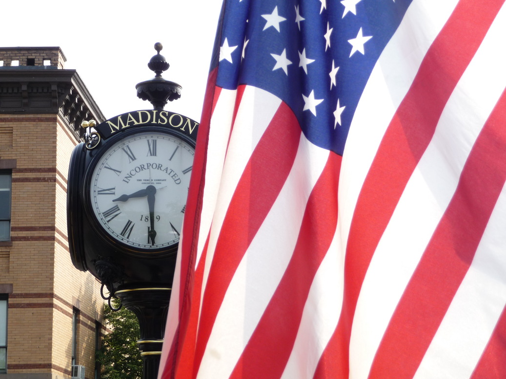 Madison, NJ: Waverly Place Clock before Memorial Day parade
