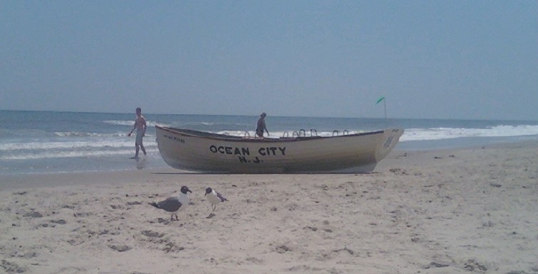 Ocean City, NJ: Lifeguard boat on beach in Ocean City, NJ