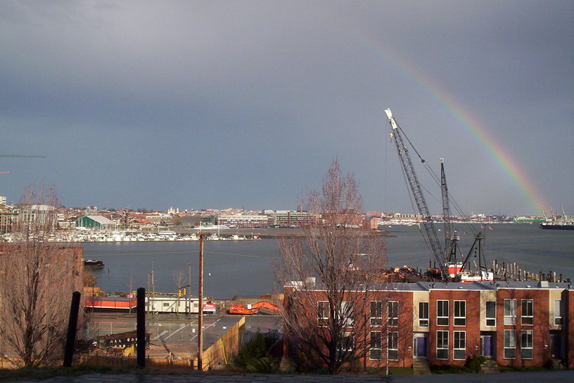 Baltimore, MD : City of Baltimore after a storm rainbow