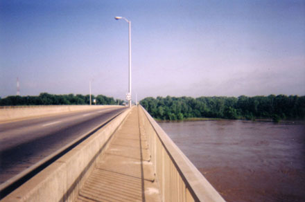 Moffett, OK: On the bridge crossing the Arkansas River from Fort Smith, Arkansas to Oklahoma. Moffett is on the Oklahoma side of the bridge.