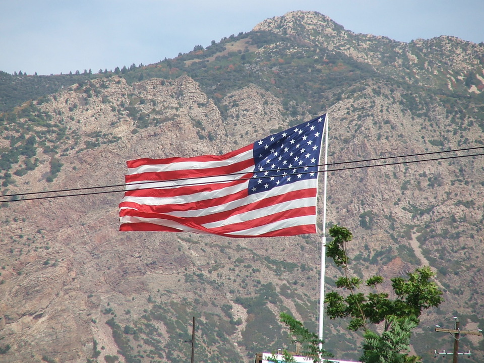 Pleasant View, UT: USA flag over a shopping centre