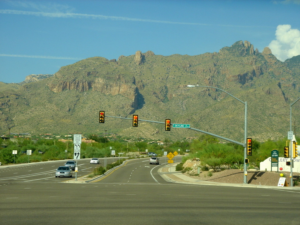 Catalina Foothills, AZ: Skyline Road intersection looking toward the Santa Catalina Mtns in the Catalina Foothills