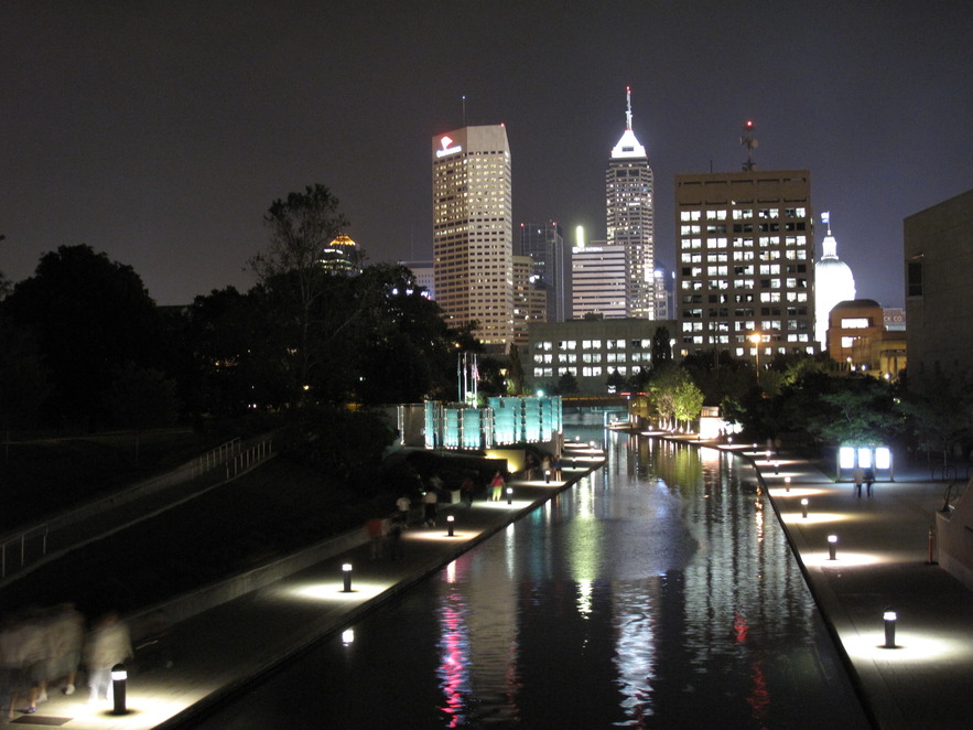 Indianapolis, IN: Canal with view of downtown at ight