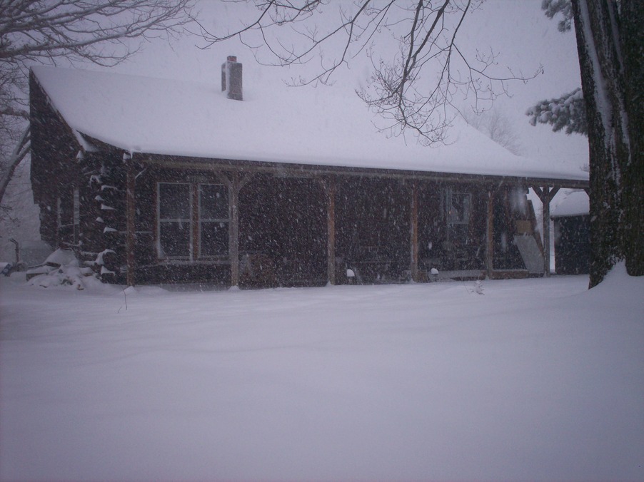 Winona, MO : winter of 2008 my house (log cabin) under Winona Water Tower