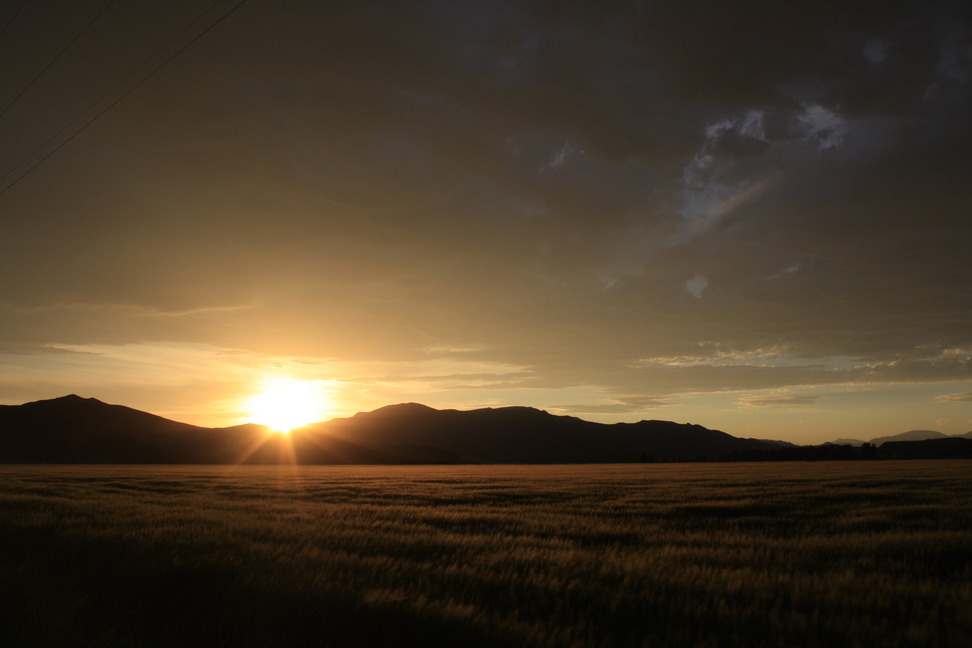 Carey, ID: Sunset over hayfield along dry creek rd.