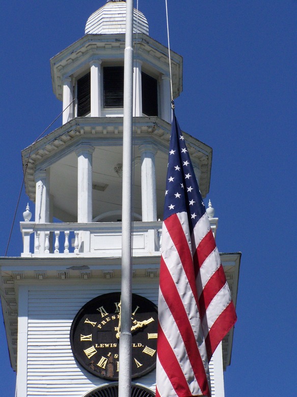 Ashby, MA: Ashby Congregational Chruch and the Town Common Flag on Memorial Day