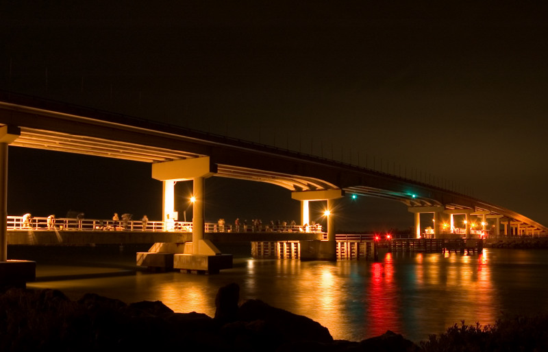 Sebastian, FL : Sebastian Inlet Bridge (A1A) at night. photo, picture