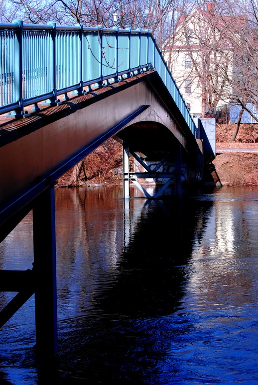 Watertown, MA: The footbridge crossing the Charles near the Falls in Watertown Square