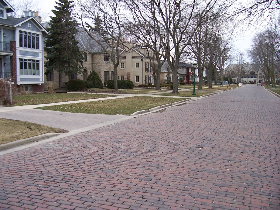 Wilmette, IL: The bricks of Michigan Avenue, with Gillson Park to the right (not visible).