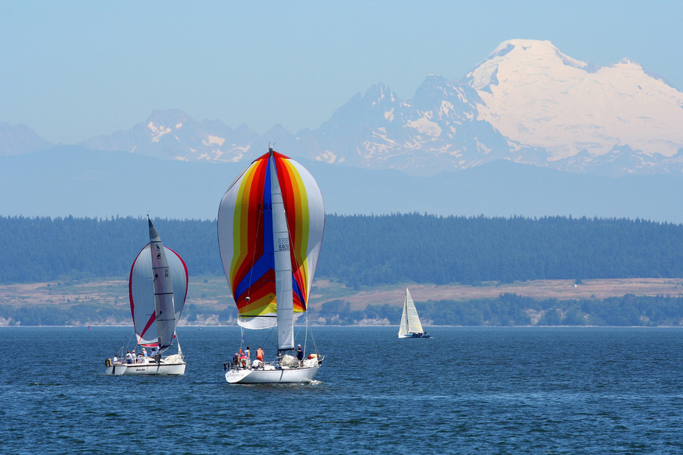 Oak Harbor, WA: Sailboats with Mt. Baker in the background