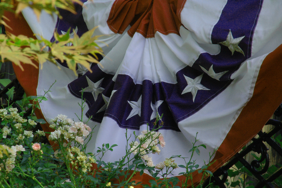 Leesburg, VA: Flag bunting on a front porch in Leesburg VA