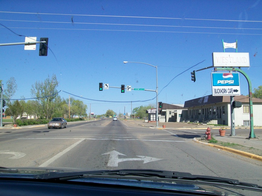 Poplar, MT: at the street lightn at highway 2 in Poplar,MT.