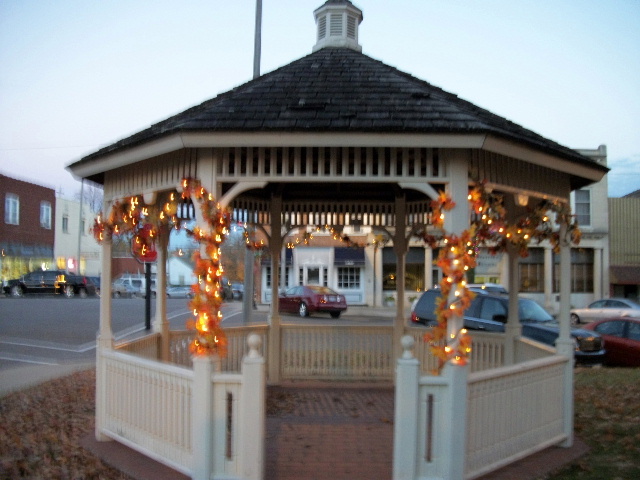 Greenville, IL: Gazebo in the fall with Christmas lights
