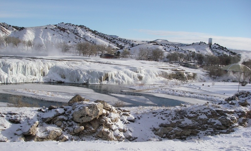 Thermopolis, WY: Hot Springs State Park, taken 01/13/07 from N. Hwy 789 across the Big Horn River