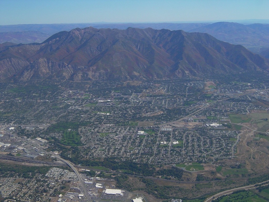 Ogden, UT: Aerial view of Ogden looking east