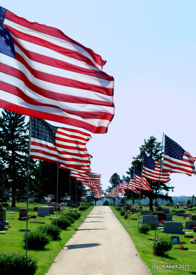Moville, IA Memorial Day flags placed in the cemetary honoring those
