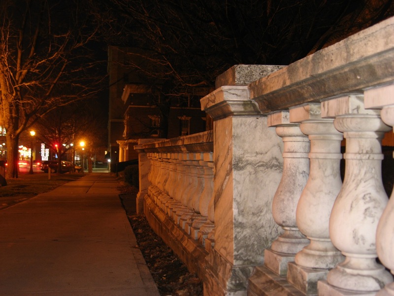 Watertown, NY: This is the marble rail that is in front of Flower Memorial Library taken after sunset.
