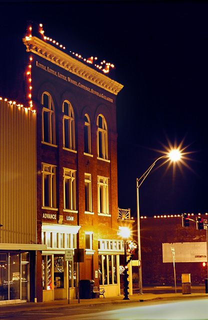 Ardmore, OK: Masonic temple building decorated for Christmas.